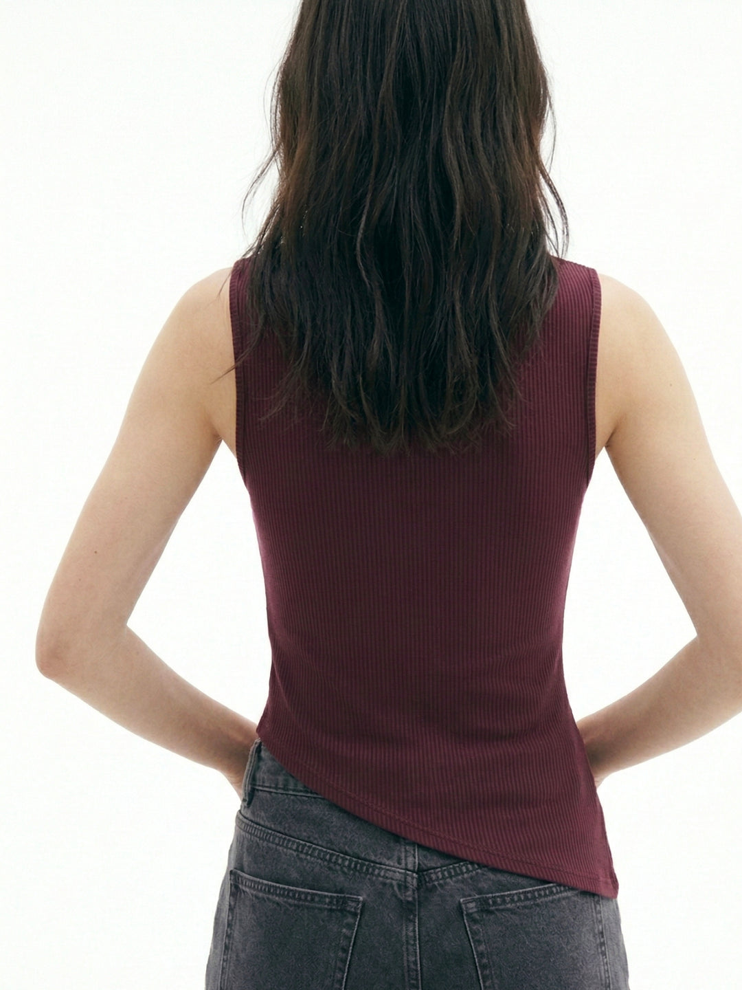 Wine Textured Asymmetric Hem With Cut-Out Tank