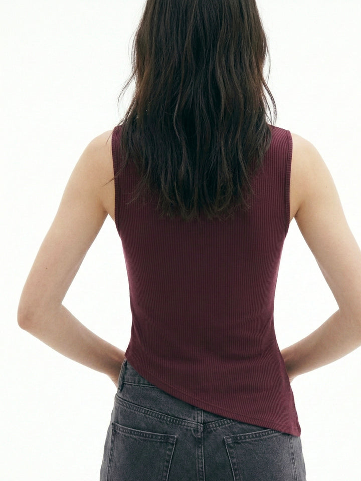 Wine Textured Asymmetric Hem With Cut-Out Tank