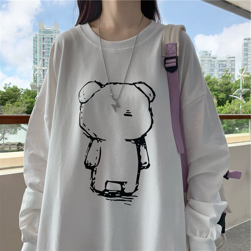 White Graphic Printed Oversized Sweatshirt