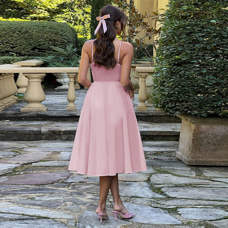 Pink Pointed Waistline Bustier Top Dress