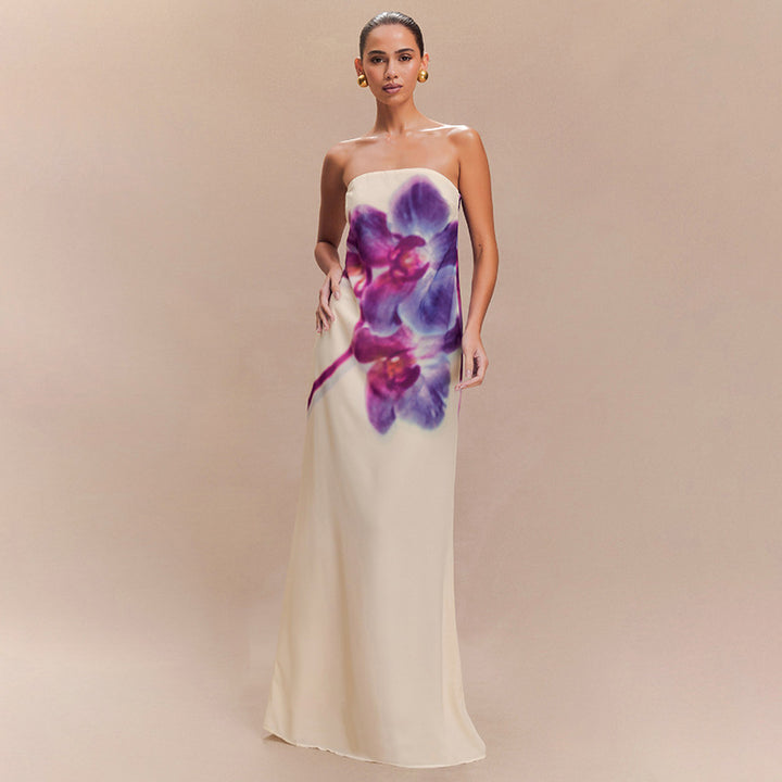 Cream Tube Bold Floral Printed Dress