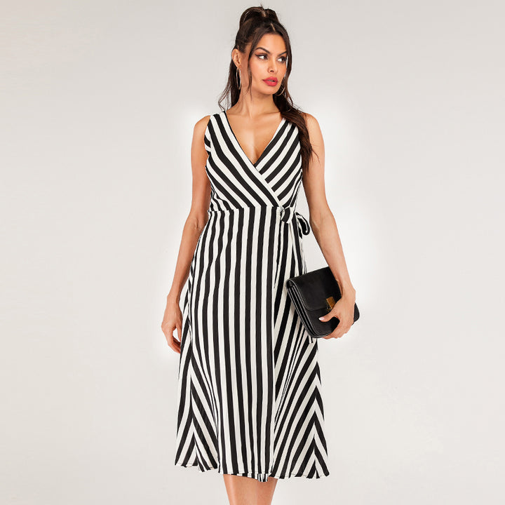 Black Sleeveless Wrap Dress