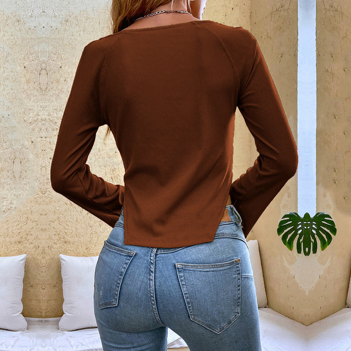 Brown Bell Sleeve Side Slit Top