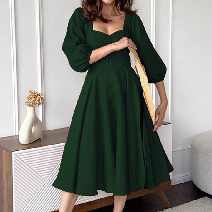 Green Bishop Sleeeve Sweetheart Neck Dress
