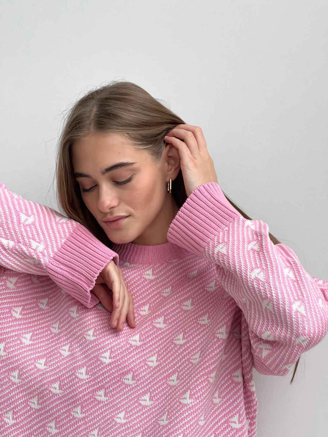 Pink Printed Relaxed Sweater