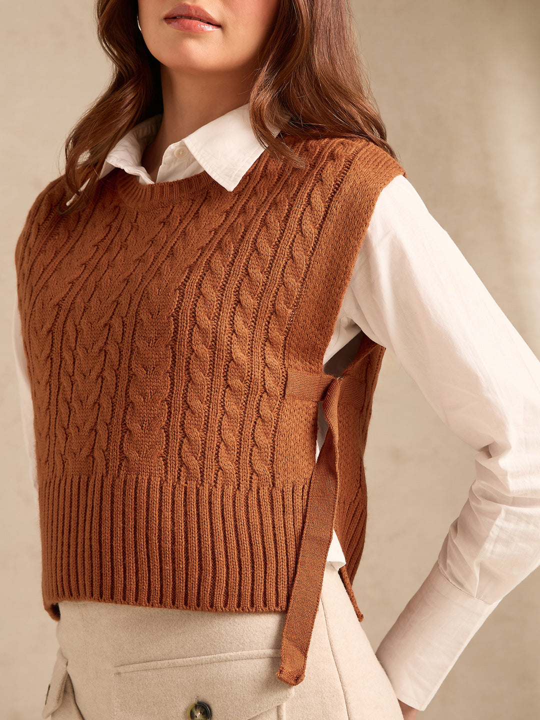 Rust Chunky Cable Knit Sweater