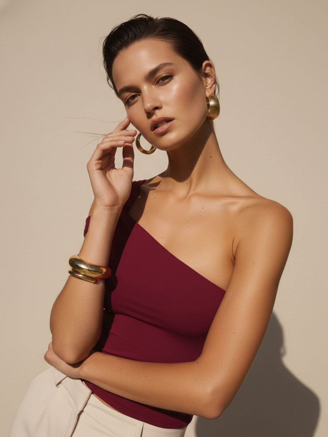 Maroon One Shoulder Fitted Top