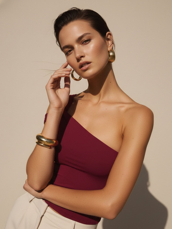 Maroon One Shoulder Fitted Top