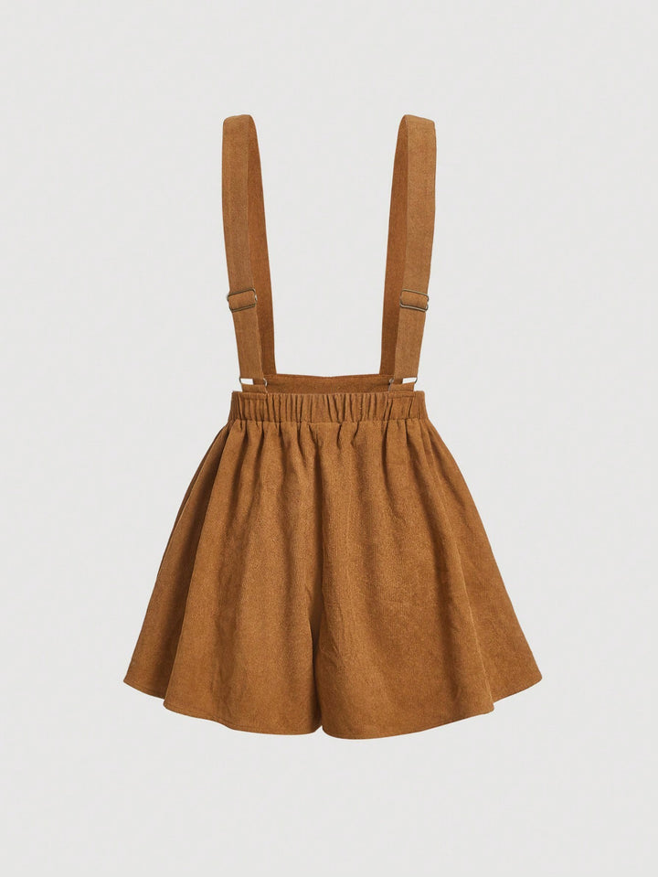 Brown Shorts With Belt And Front Buttons Detail