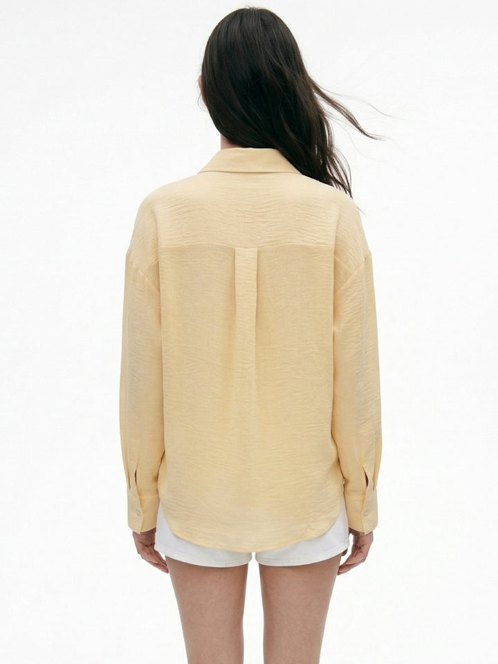 Yellow Textured Button Down One Pocket Shirt