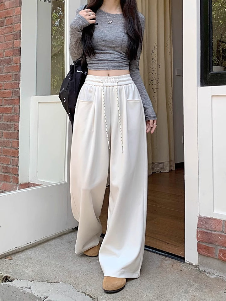 Cream High Waist Attached Drawstring Pant