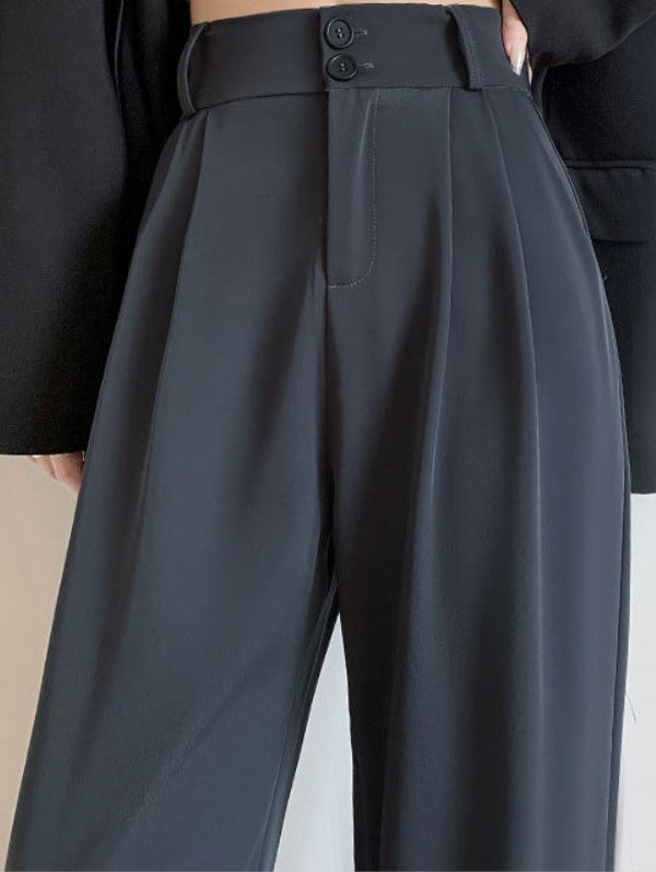 Grey Straight Fit Pleated Pants