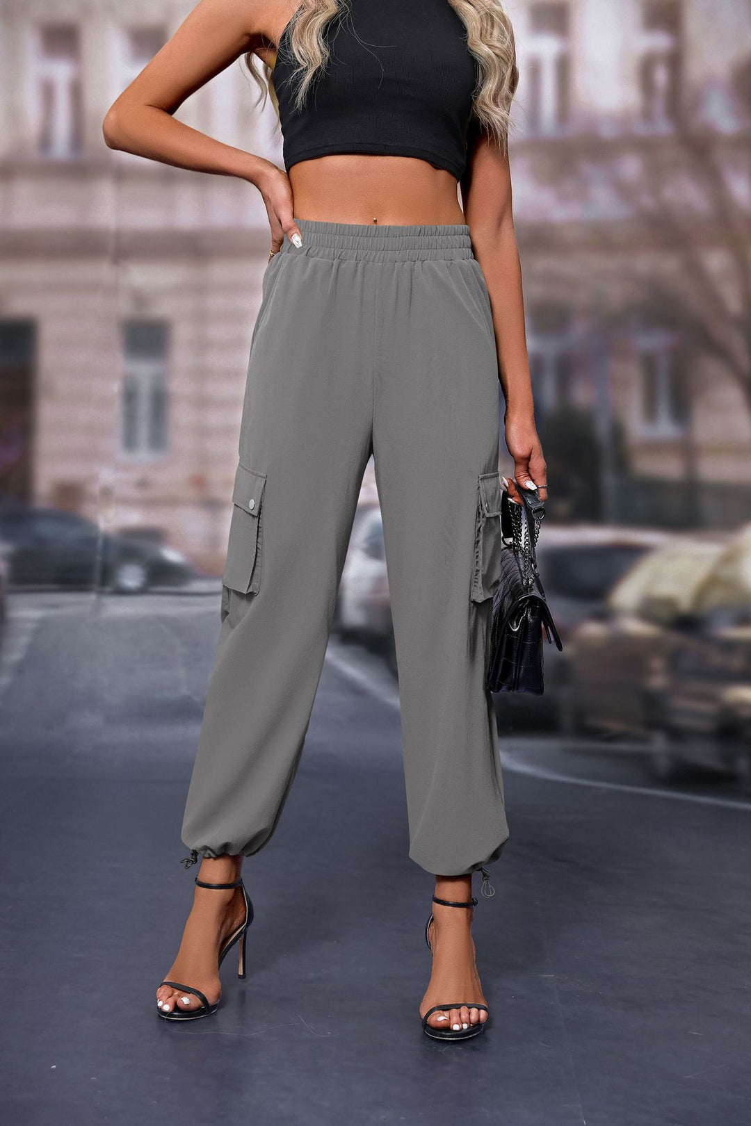 Grey Elasticated Parachute Cargo Sweatpants