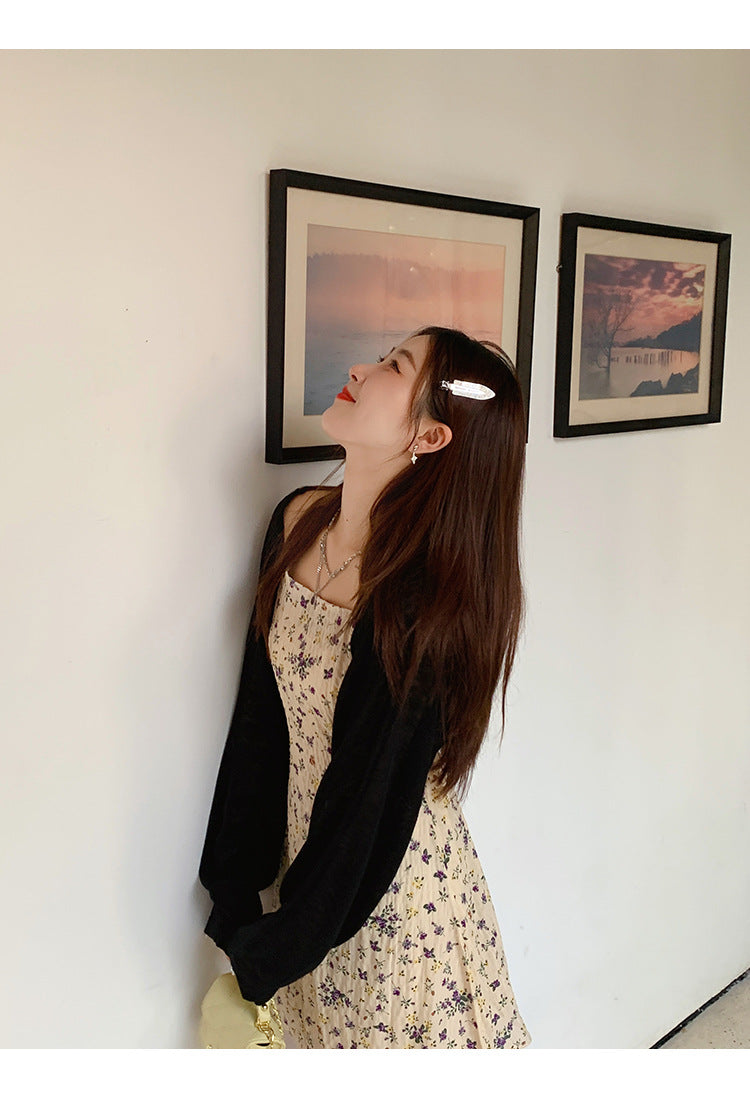 Black Full Sleeve Cropped Slouchy Cardigan
