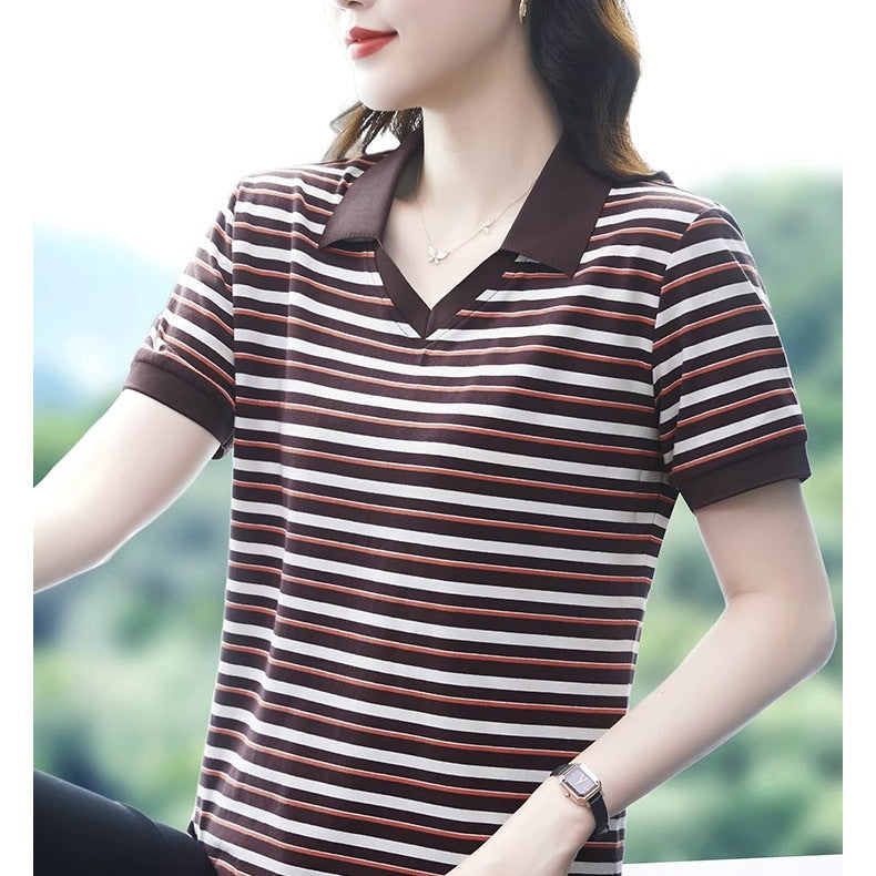 Brown Thin Striped Polo T-Shirt