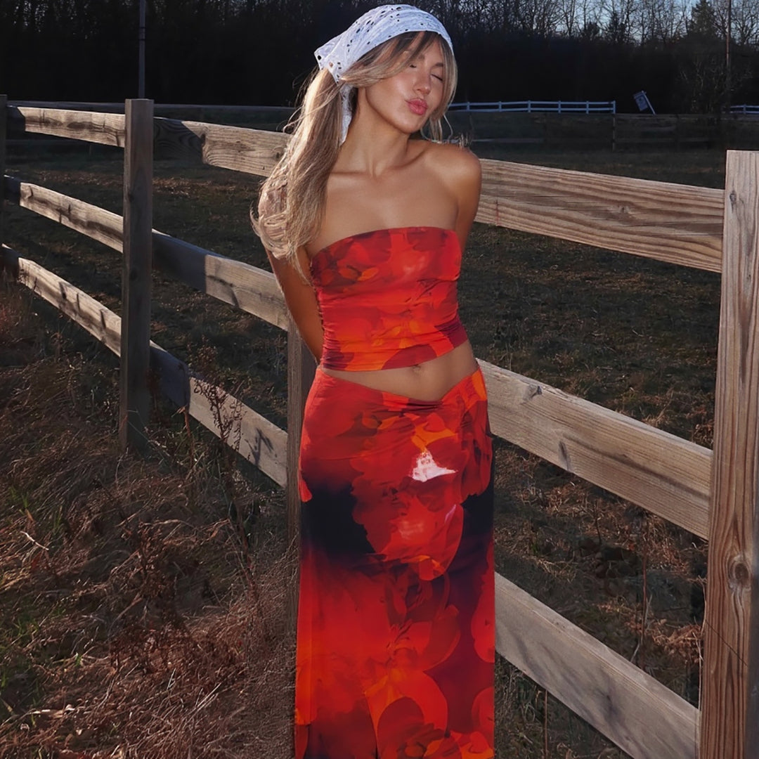 Multi Color Tube Top With Skirt Co-Ord Set