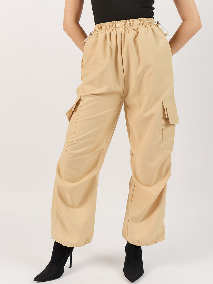 Khaki Elasticated Parachute Pants