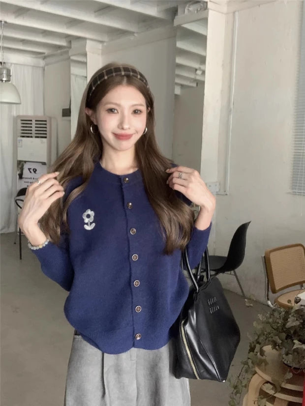 Navy Blue Full Sleeve Front Buttoned Cardigan