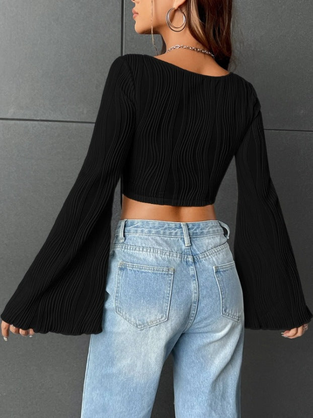 Black Bell Sleeved Apple Hem Top
