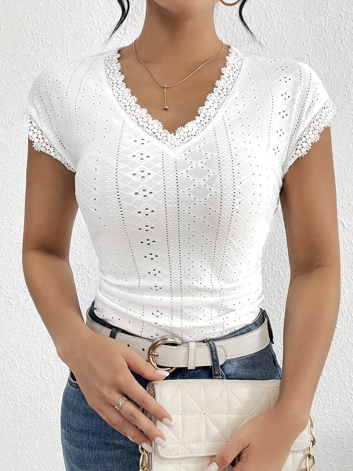 White Short Sleeve V-Neck Top