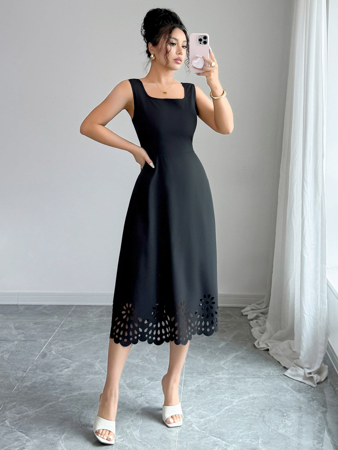 Black Shoulder Strap Fitted Dress