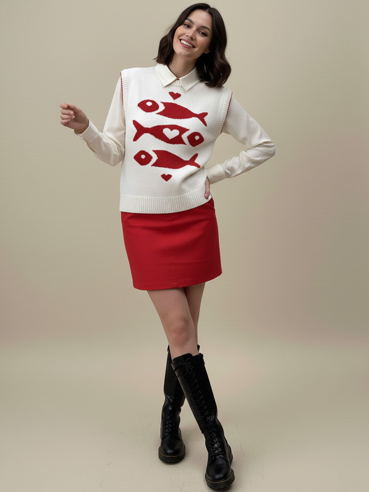 Off White Sleeveless Contrast Rib Sweater