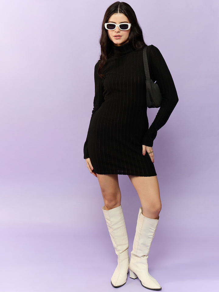 Black High Neck Solid Bodycon Dress