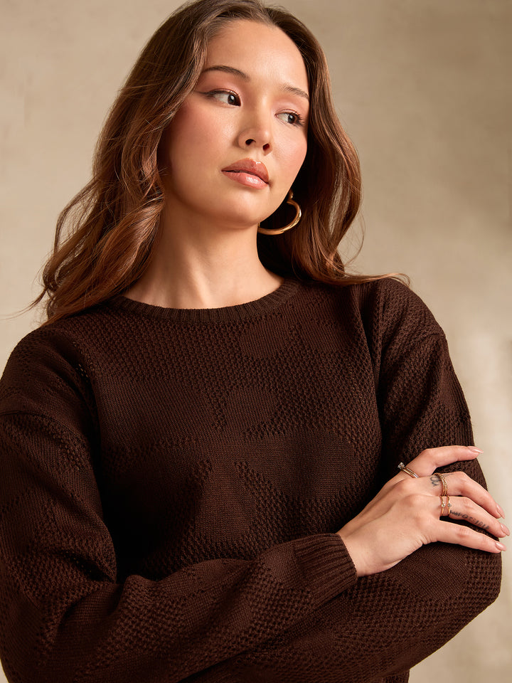 Brown Bold Floral Print Sweater