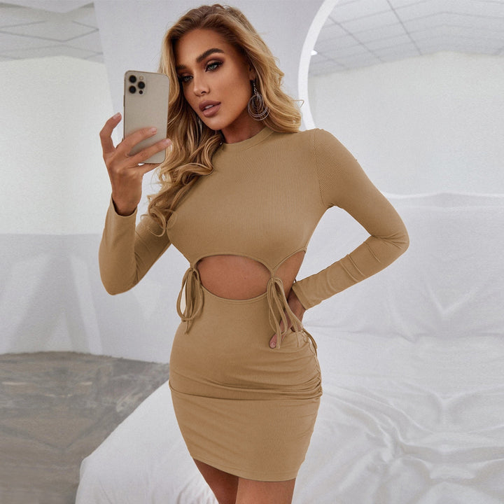 Khaki Full Sleeved Cut-Out Bodycon Dress