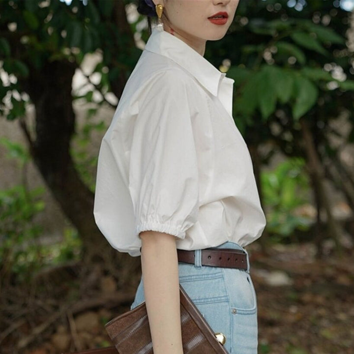 White Boxy Shirt With Puff Sleeves