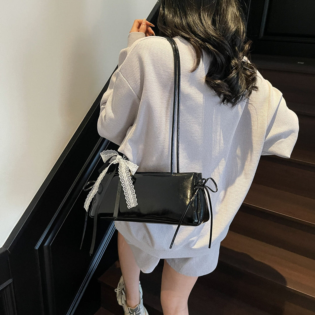 Black Lace Bow Shoulder Bag