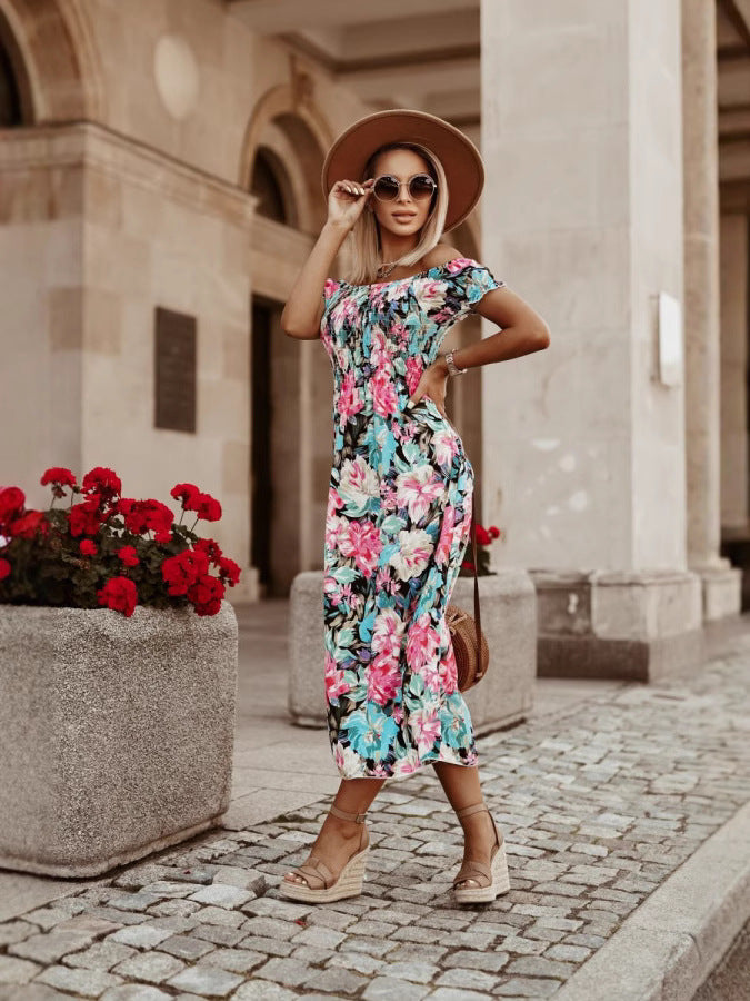 Light Blue Printed Off-Shoulder Dress