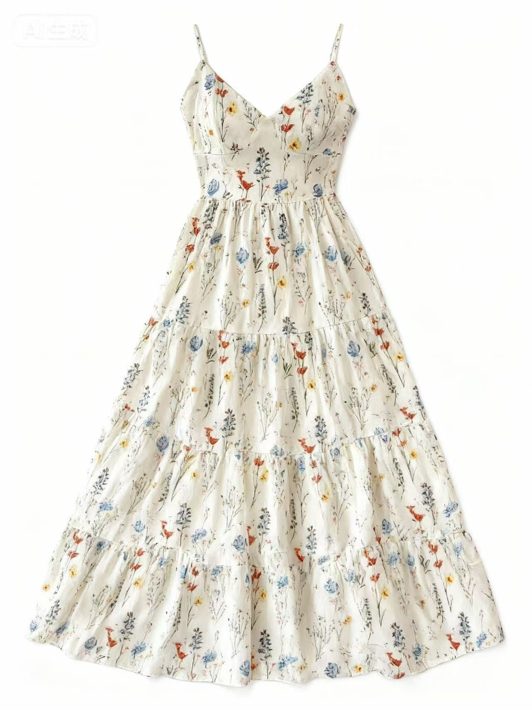 Cream Shoulder Strap Back Bow Tiered Dress