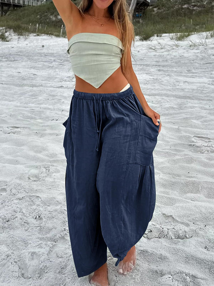 Blue Wide Leg Casual Cargo Pants