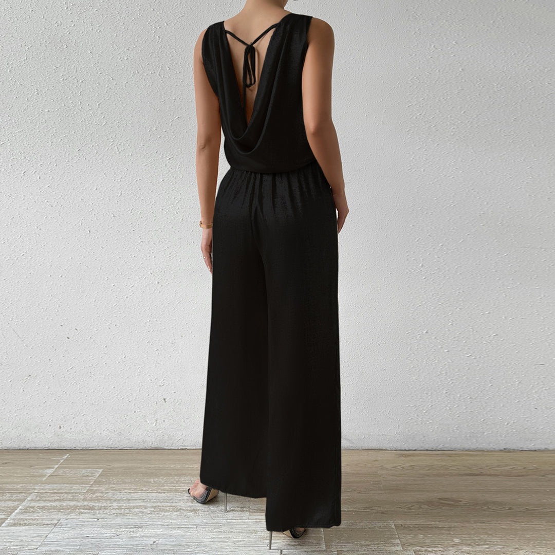 Black Sleeveless Back Cowl Jumpsuit