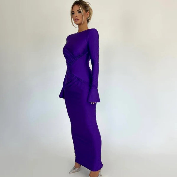 Purple Full Sleeves Waist Detail Dress
