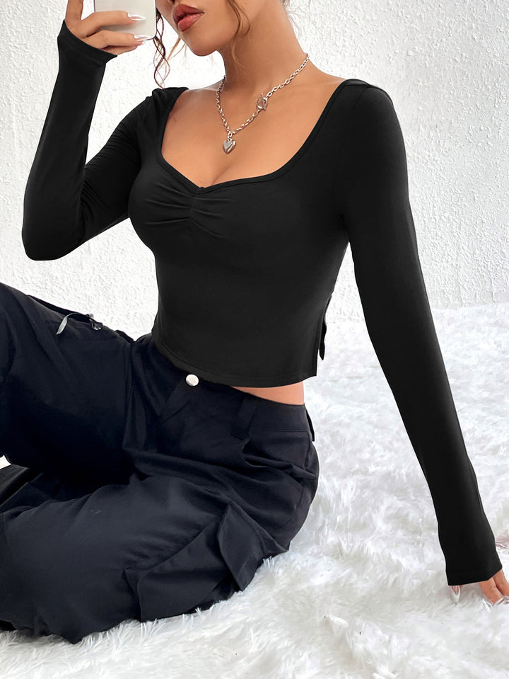 Black Scoop Sweetheart Neckline Fitted Top