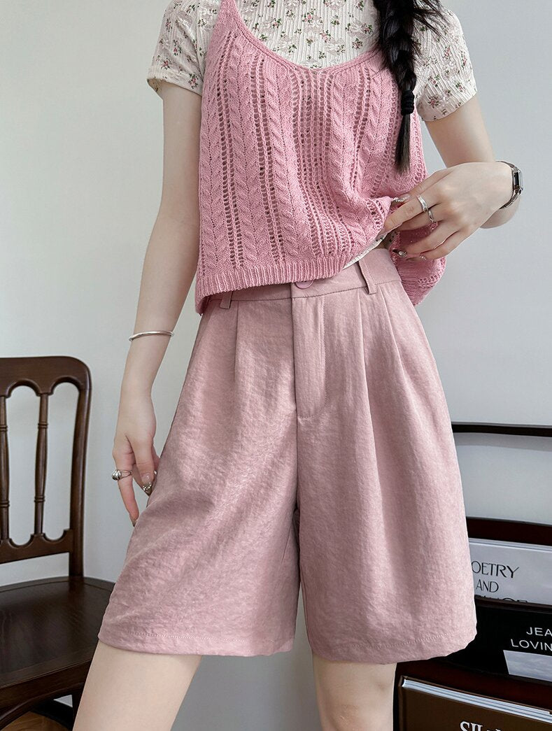 Pink Relaxed Fit Pleated Shorts
