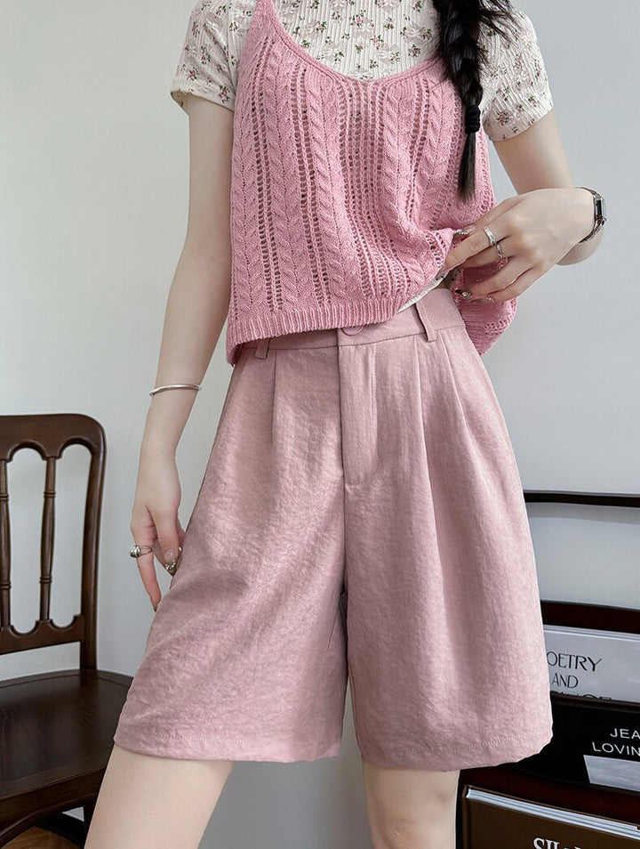 Pink Relaxed Fit Pleated Shorts