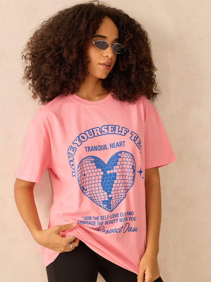 Pink Crew Neck Graphic Tshirt