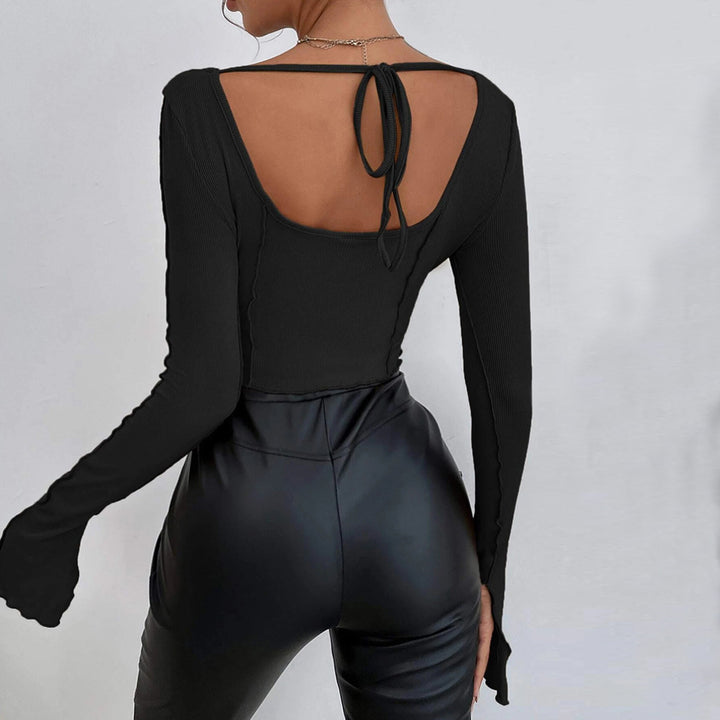 Black Bell Sleeve Edgy Seam Top