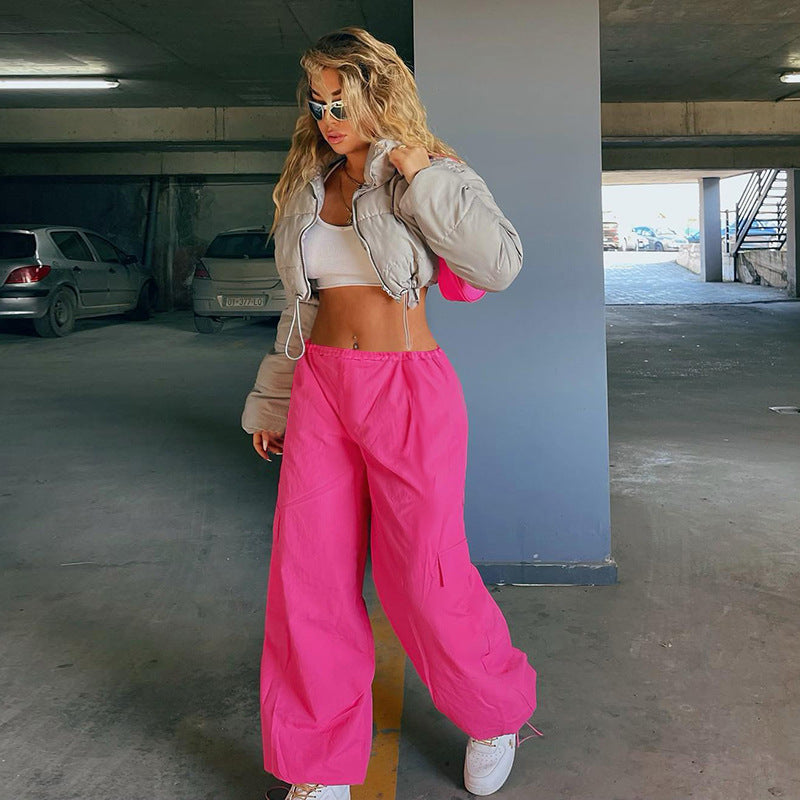Pink Solid Parachute Pant