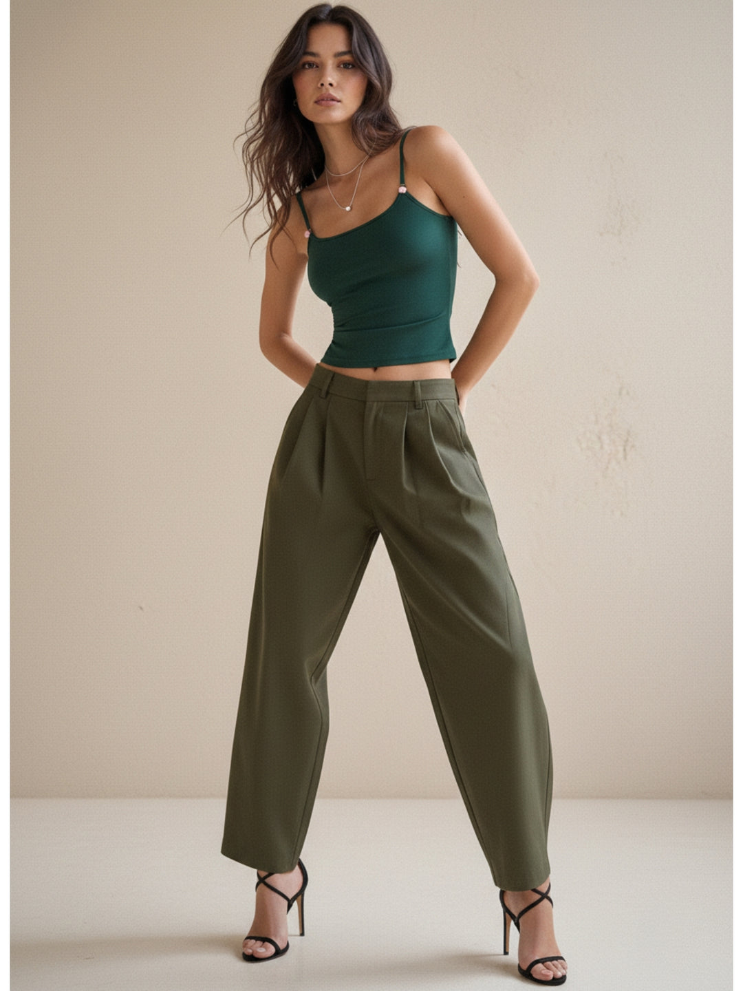 Dark Green Spaghetti Strap Fitted Tank