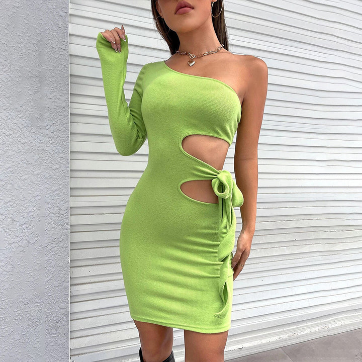 Green One Shoulder Waist Cut-Out Detail Dress