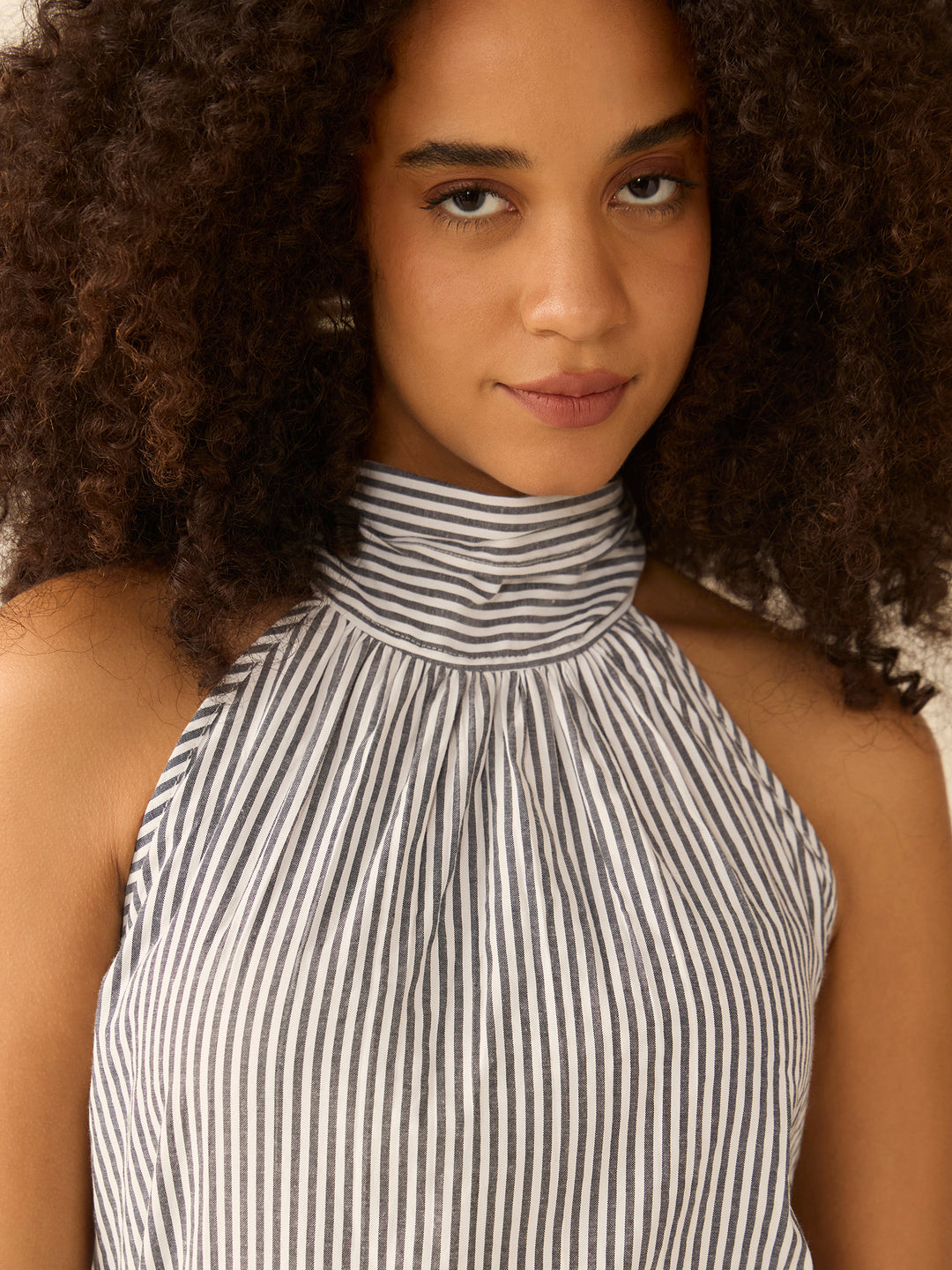 White Stripe Halter Neck Top
