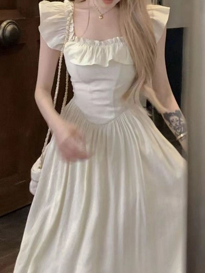 Cream Maxi Dress With Ruffle Detail