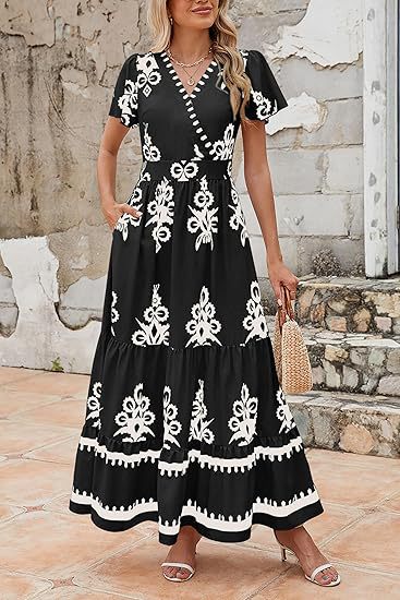 Black Wrap Neck Contrast Coloured Printed Dress