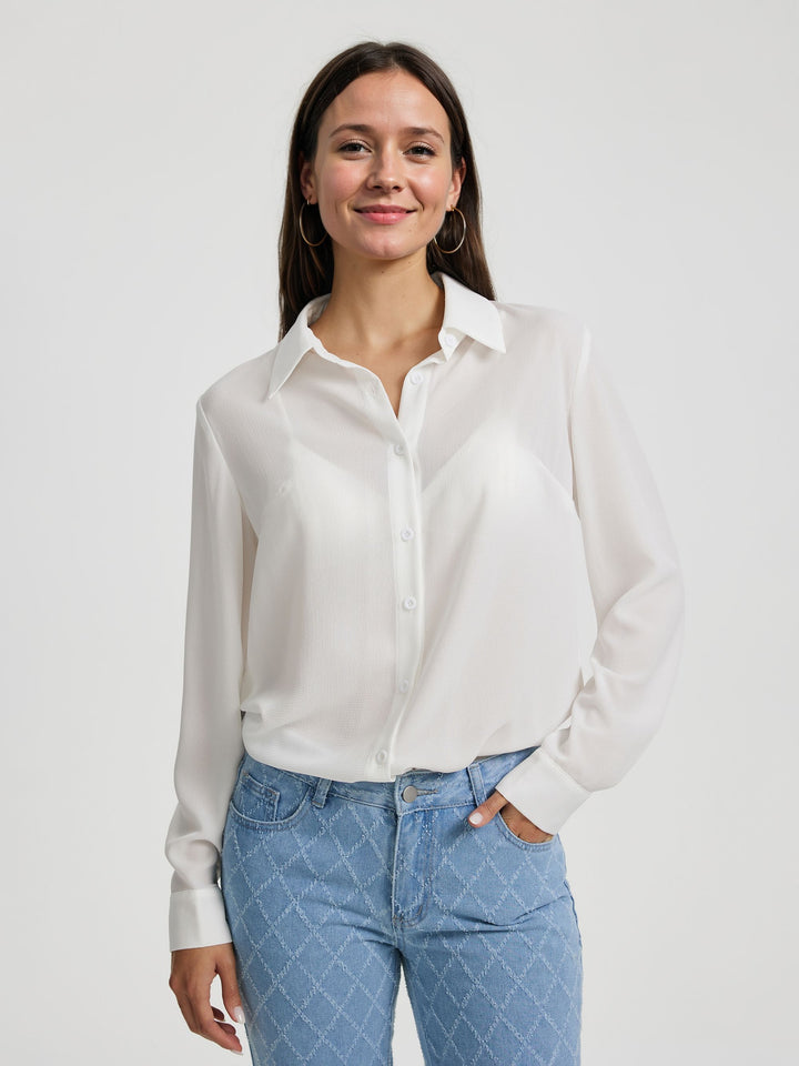 White Front Buttoned Full Sleeve Shirt