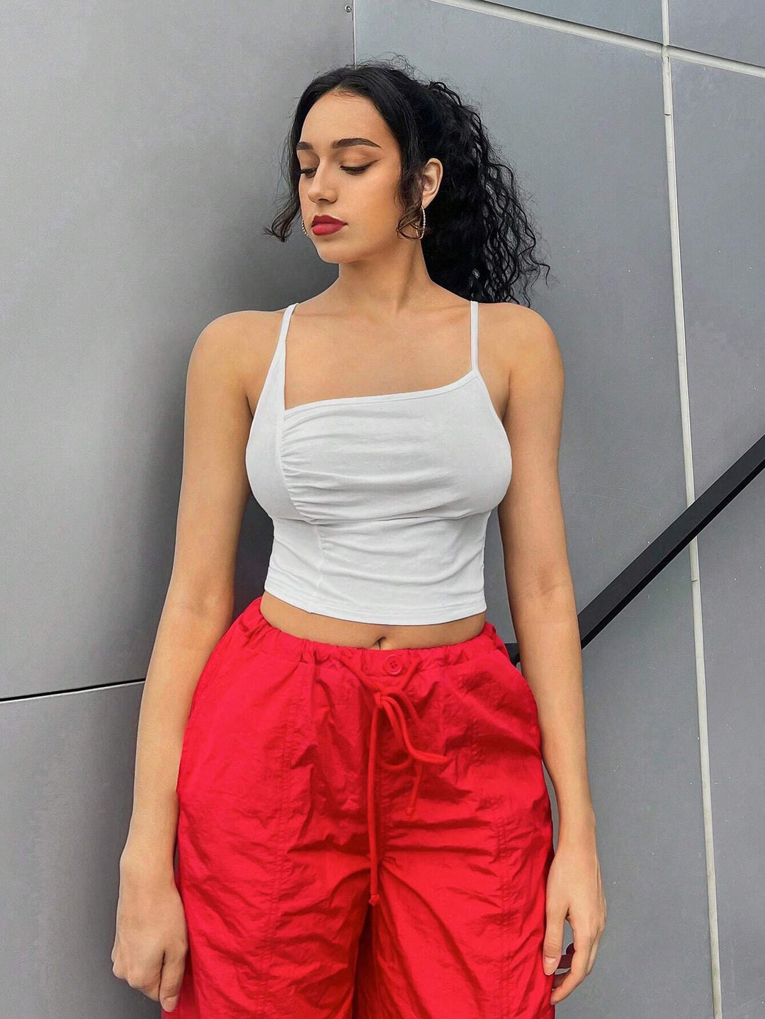 White Asymmetric Neckline Camisole