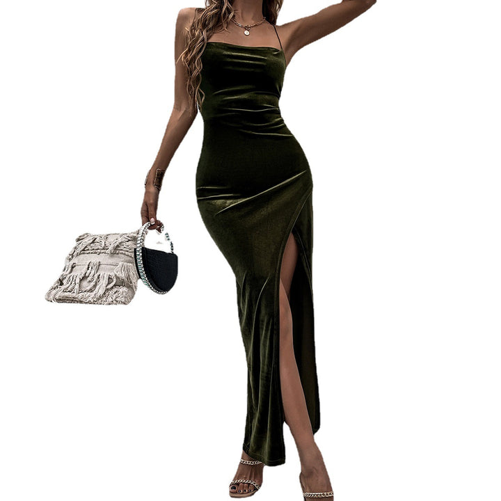Green Halter Neck Back Tie-Up Detail Dress